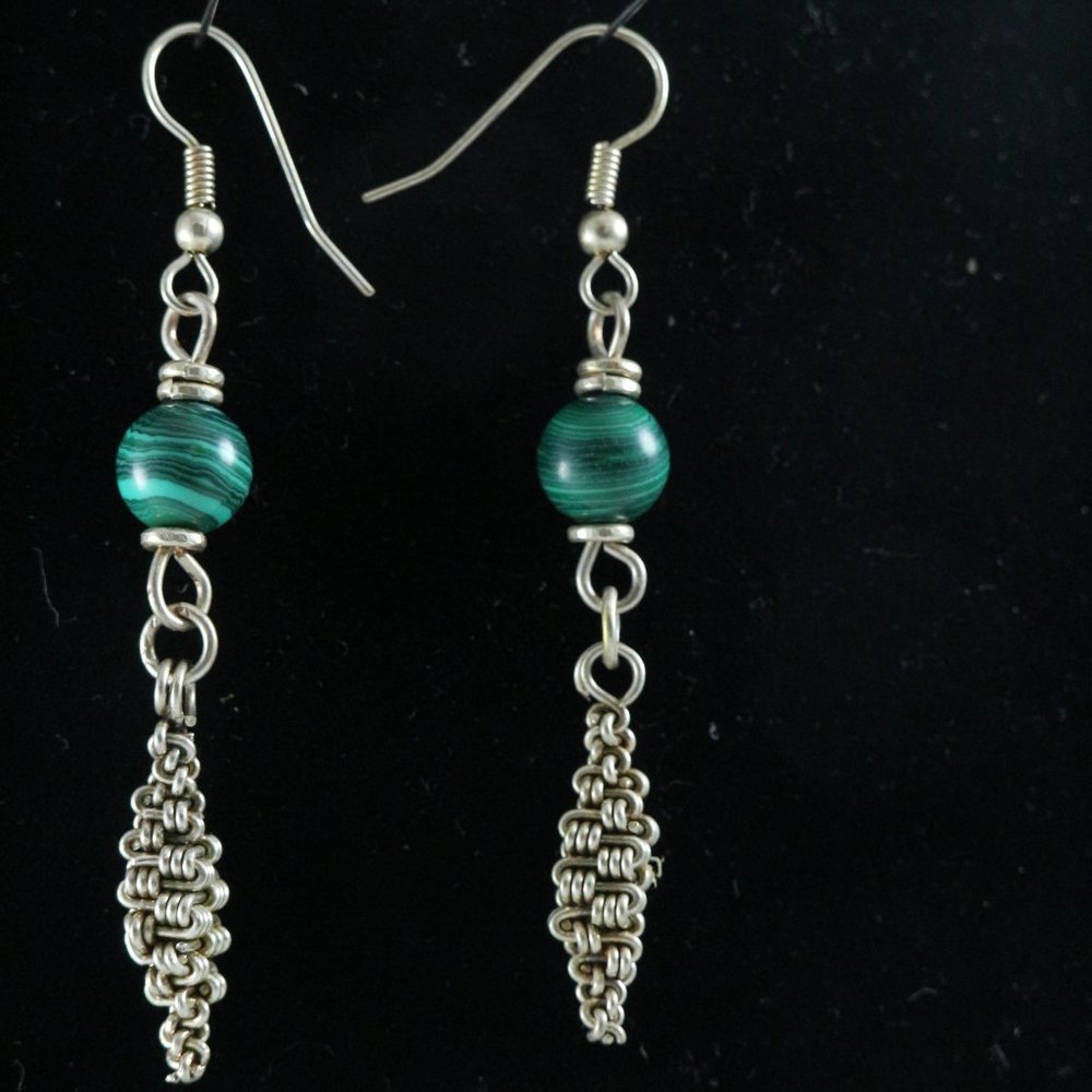Handmade Unique East African Silver/Green Drop Earrings - Picture 5 of 5